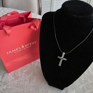 James Avery Silver-Tone Cross on Black Cord Necklace
